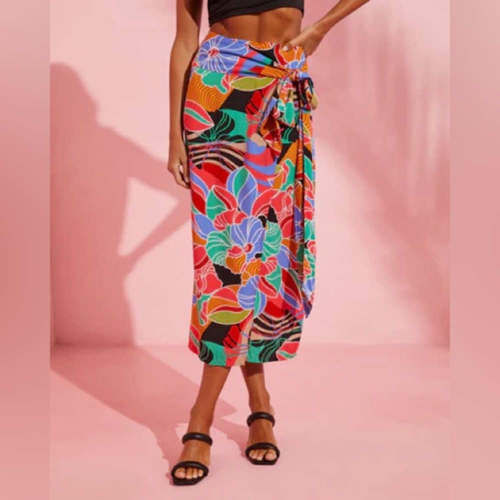 Aakaa Women’s Colorful Floral Midi Skirt Cover-Up Summer Spring Beach‎ Vacation